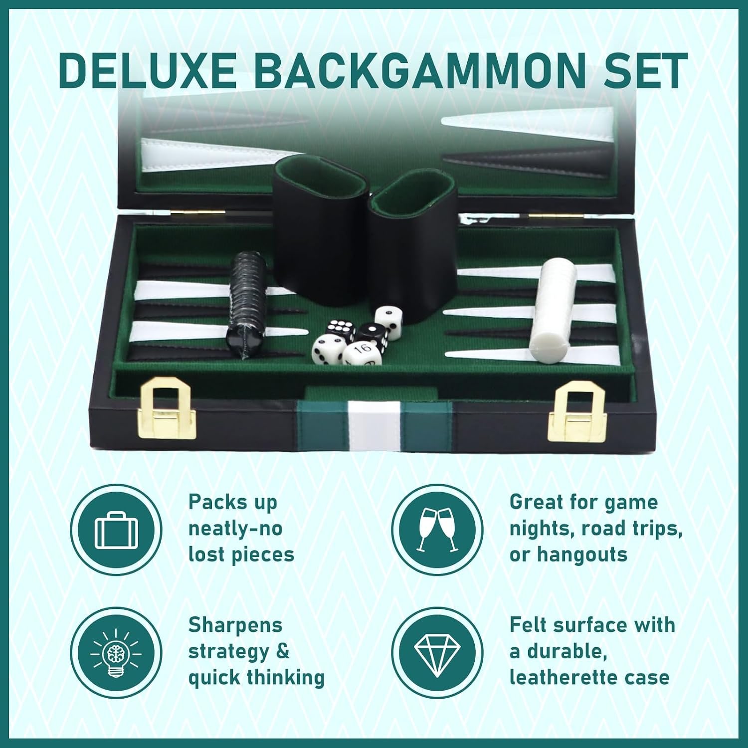 Backgammon Set in Faux Leather Carry Case