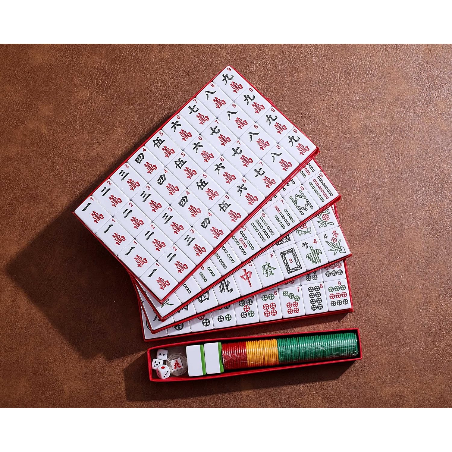 Chinese Mahjong Set with 144 Tiles and Red Carry Case