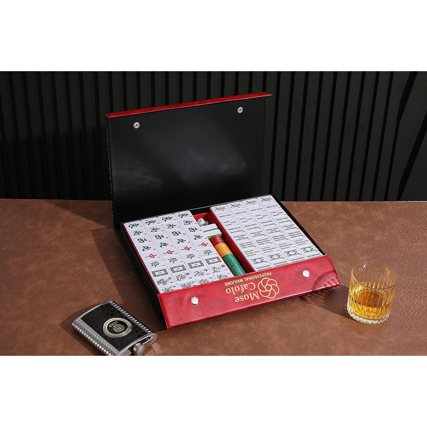 Chinese Mahjong Set with 144 Tiles and Red Carry Case