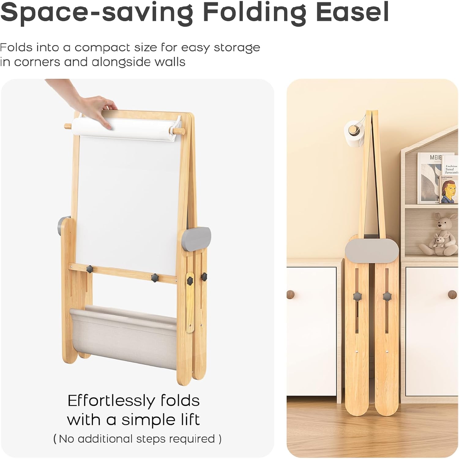 Folding Kids Art Easel with Magnetic Chalkboard and Whiteboard