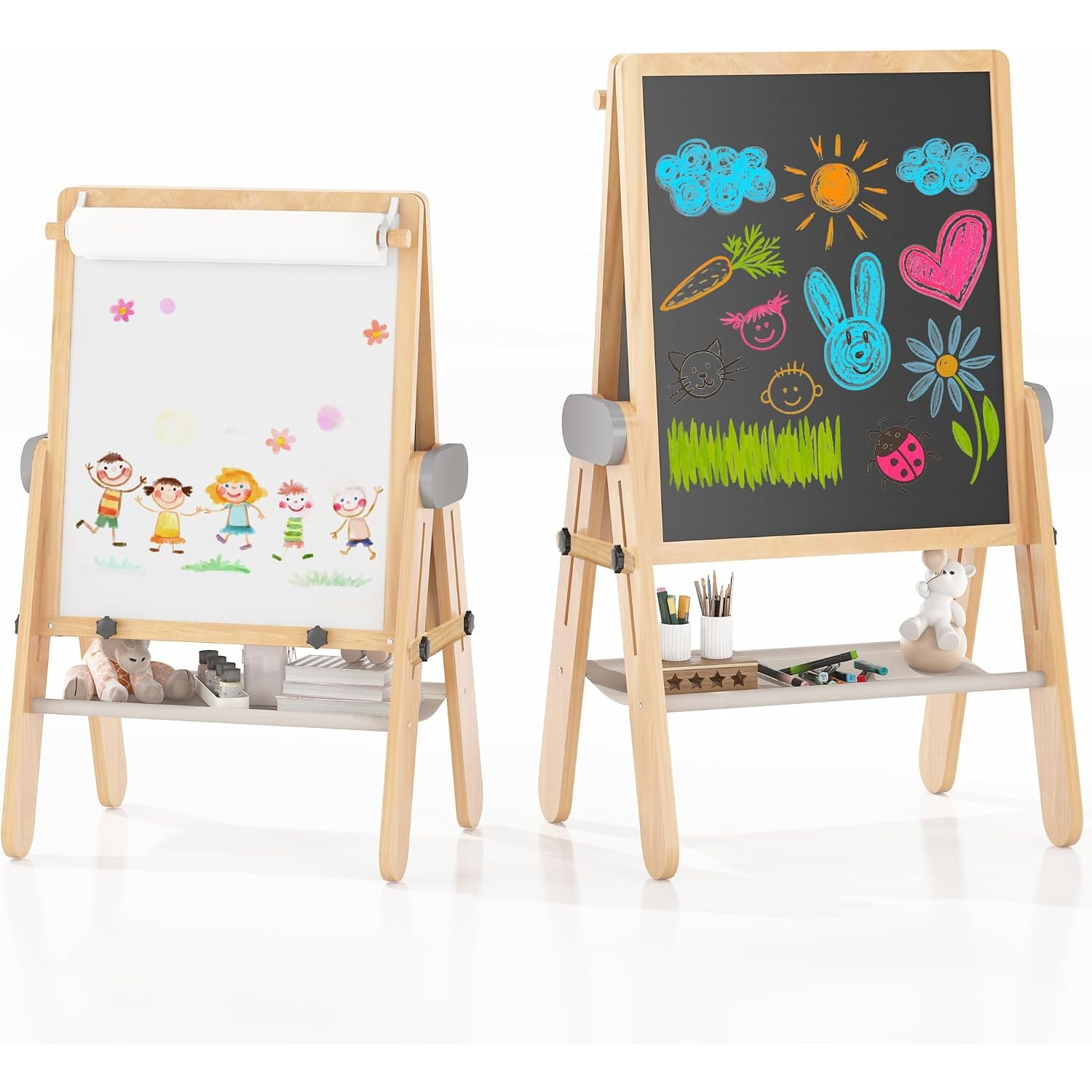 Folding Kids Art Easel with Magnetic Chalkboard and Whiteboard