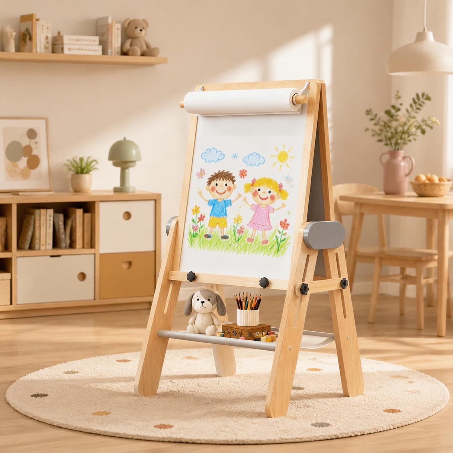 Folding Kids Art Easel with Magnetic Chalkboard and Whiteboard