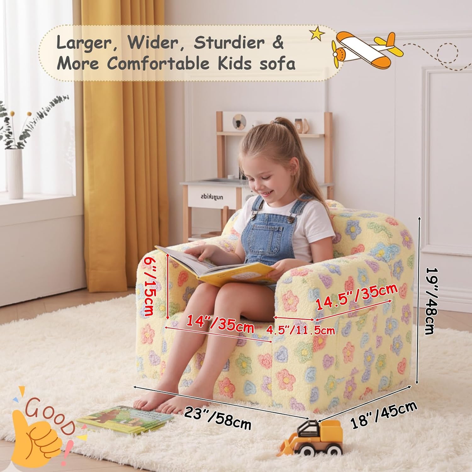 Plush Kids Sofa Chair in White Flower