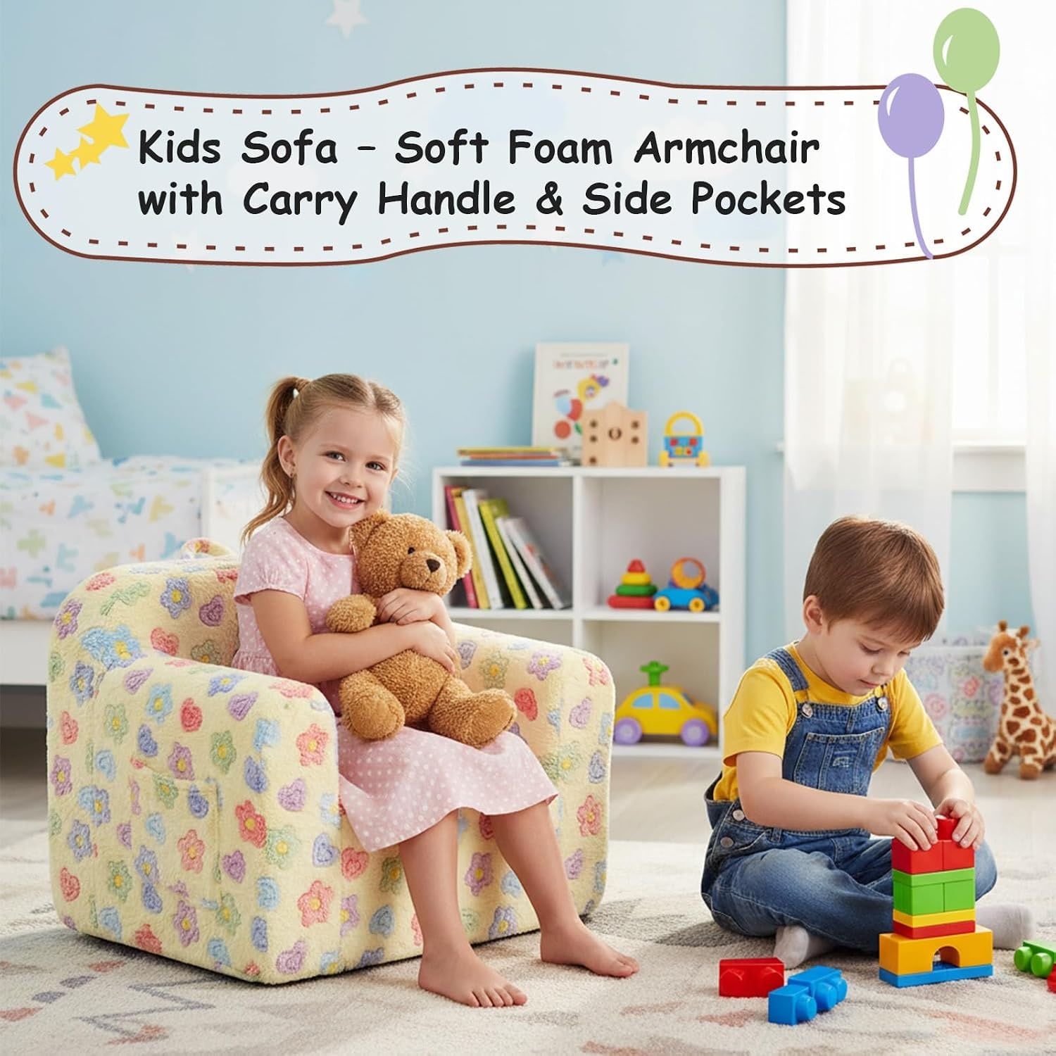 Plush Kids Sofa Chair in White Flower: image 8