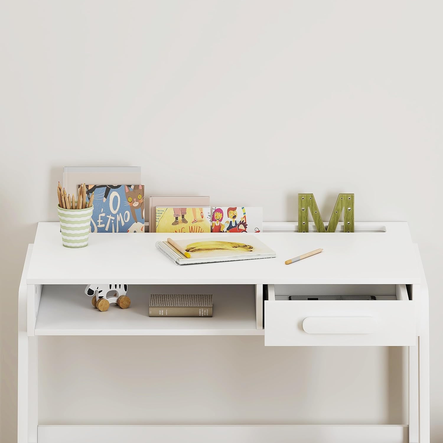 Kids Study Desk and Chair Set with Drawer and Open Storage