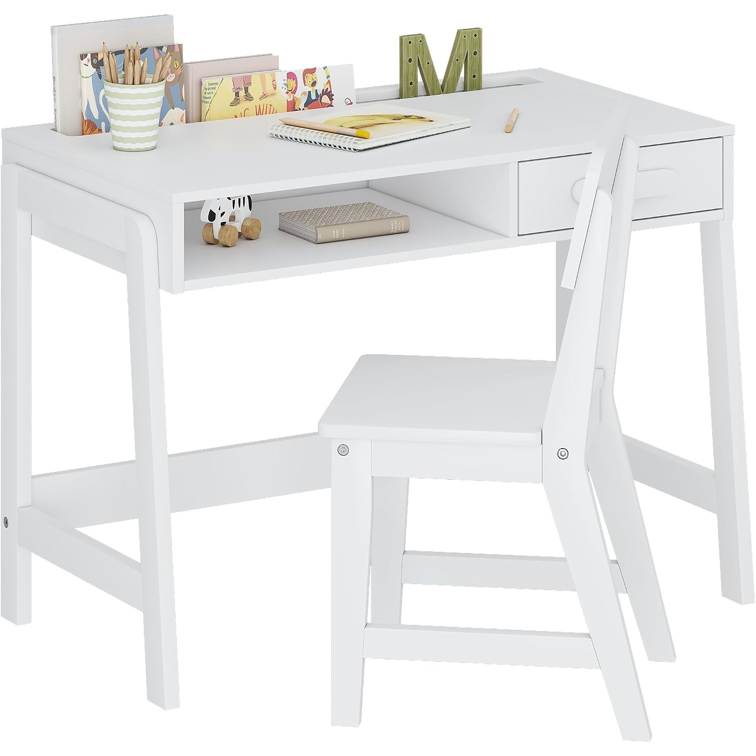 Kids Study Desk and Chair Set with Drawer and Open Storage, from Toys & Games Singapore
