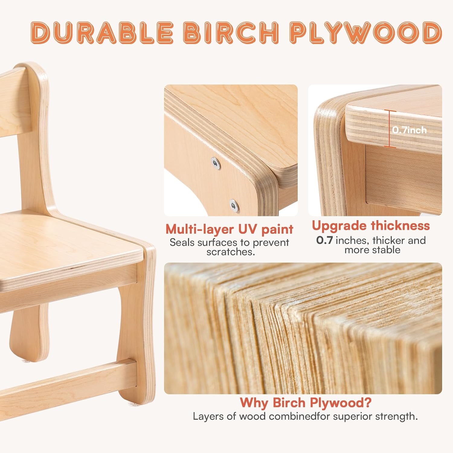 Wooden Kids Chairs Set of 2