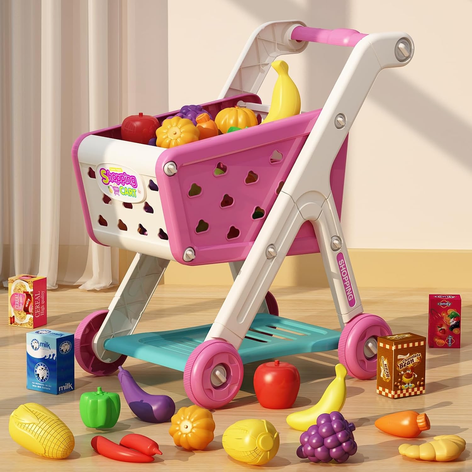 Kids Shopping Trolley Play Set with 102 Pieces