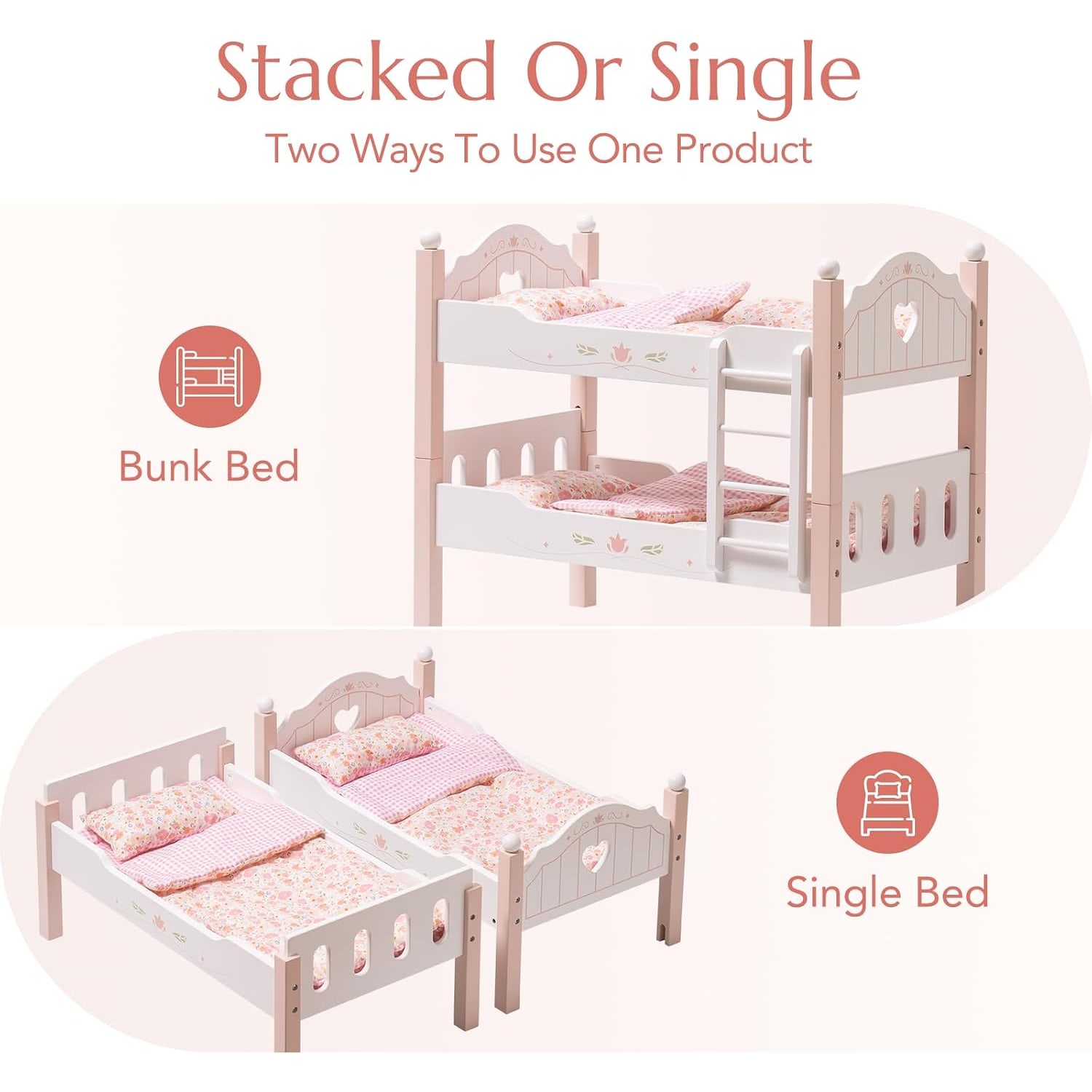 Wooden Doll Bunk Bed with Bedding, Canopy and Ladder: image 3